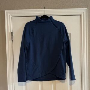 Blue Wrap-Front Pullover Sweater